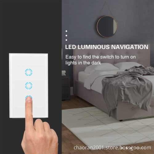 Wireless Smart Touch Wall Control Light Switch With 3 Gang Touch Panel US Standard Home Automation Remote Control